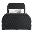 Kery Queen Bed- Lift TV Stand- LED Fireplace- Black Velvet Upholstery