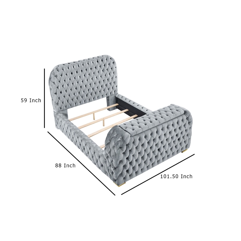 Kery King Bed- Lift TV Stand- LED Fireplace- Gray Velvet Upholstery