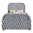 Kery Queen Bed- Lift TV Stand- LED Fireplace- Gray Velvet Upholstery