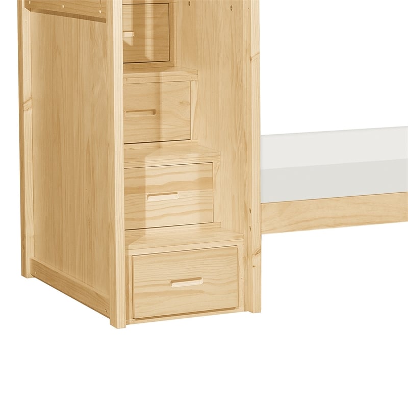 Catherine Twin over Twin Bunk Bed- Storage Step- Natural Brown- Solid Wood