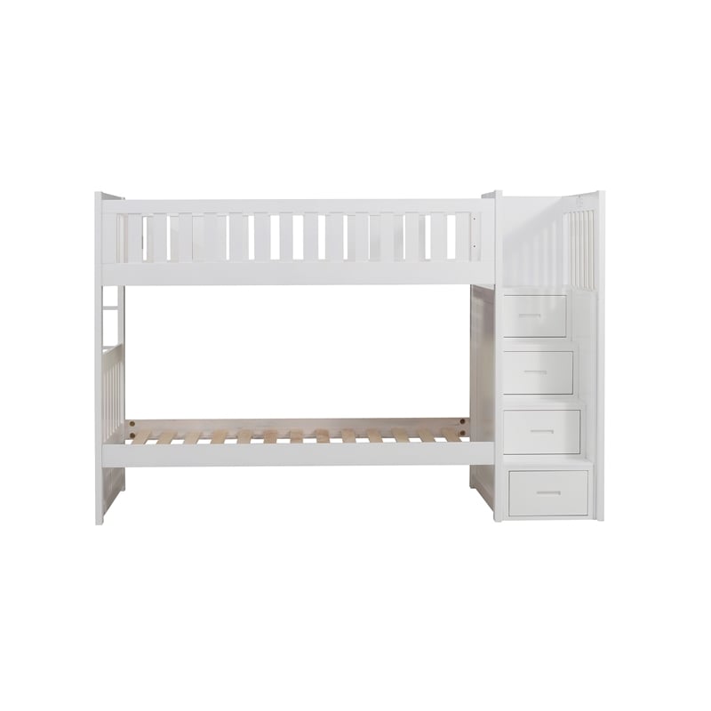 Catherine Twin over Twin Bunk Bed- Storage Step- White Veneer- Solid Wood