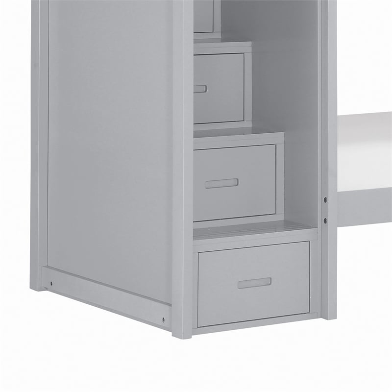 Catherine Twin over Twin Bunk Bed- Storage Step- Gray Veneer- Solid Wood