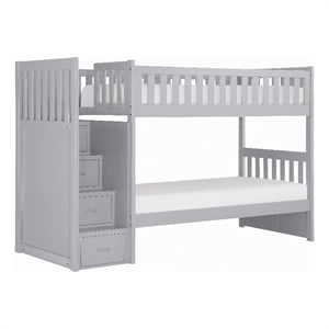 Catherine Twin over Twin Bunk Bed- Storage Step- Gray Veneer- Solid Wood
