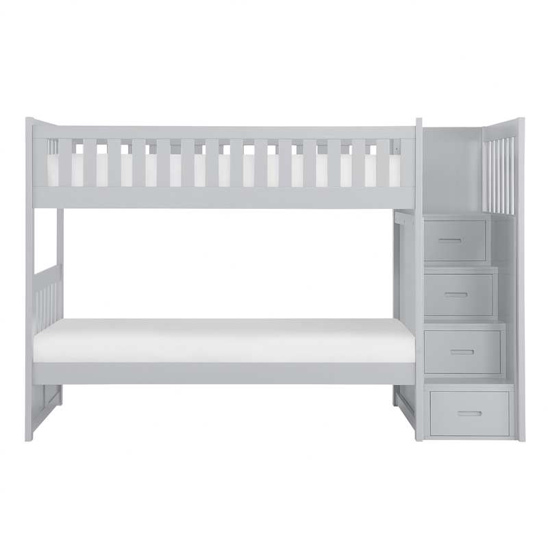 Catherine Twin over Twin Bunk Bed- Storage Step- Gray Veneer- Solid Wood