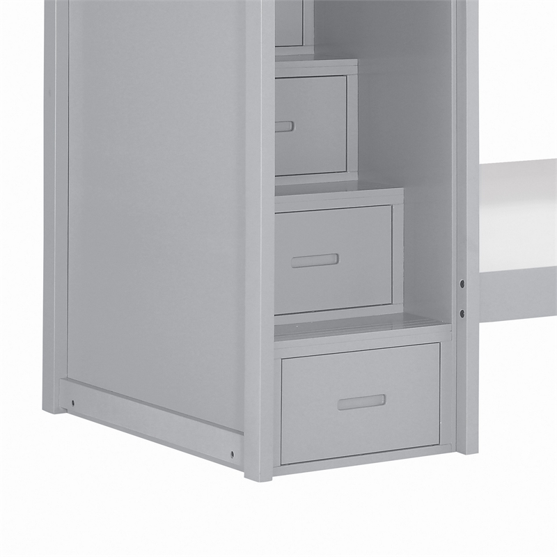 Catherine Twin over Twin Bunk Bed- Storage Step- Gray Veneer- Solid Wood