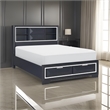 Rosy Queen Bed- 2 Storage Drawers- Bookcase- Midnight Blue Wood- Chrome