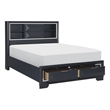 Rosy Queen Bed- 2 Storage Drawers- Bookcase- Midnight Blue Wood- Chrome