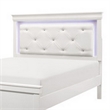 Teich Queen Bed- LED- Crystal Tufted Faux Leather Upholstery- White Wood