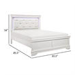 Teich Queen Bed- LED- Crystal Tufted Faux Leather Upholstery- White Wood