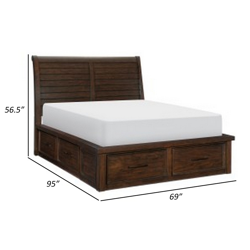 Daisy Queen Platform Bed- 6 Storage Drawers- Metal Handles- Brown Wood