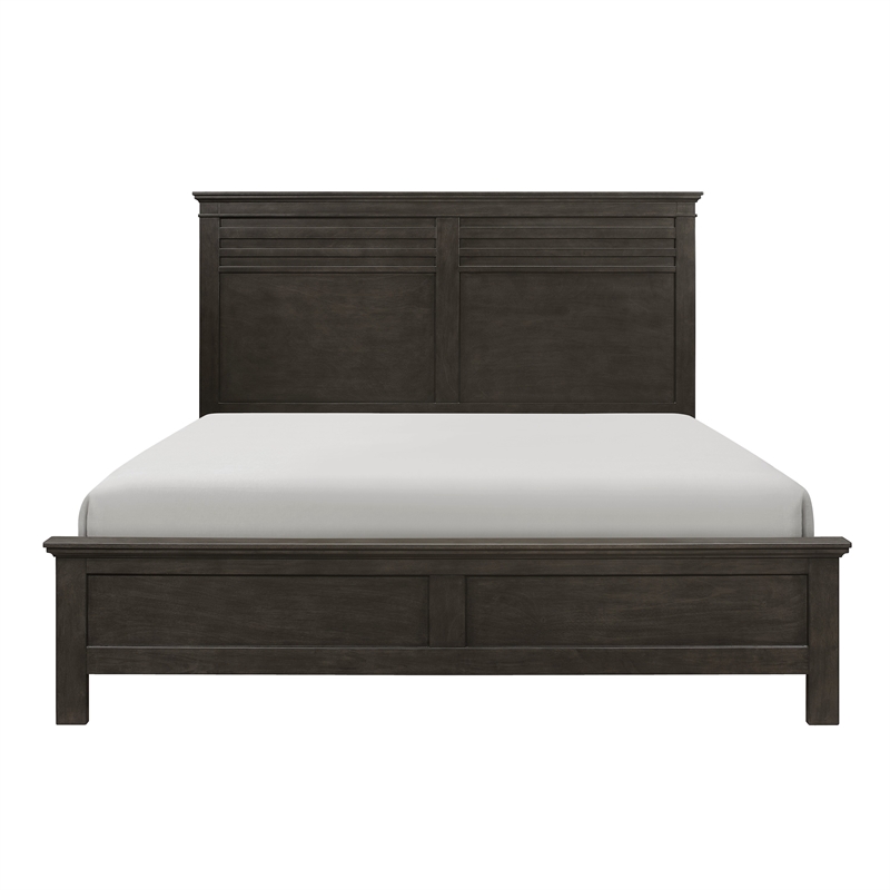 Candy Queen Bed- Farmhouse Embossed Accented Headboard- Charcoal Gray Wood