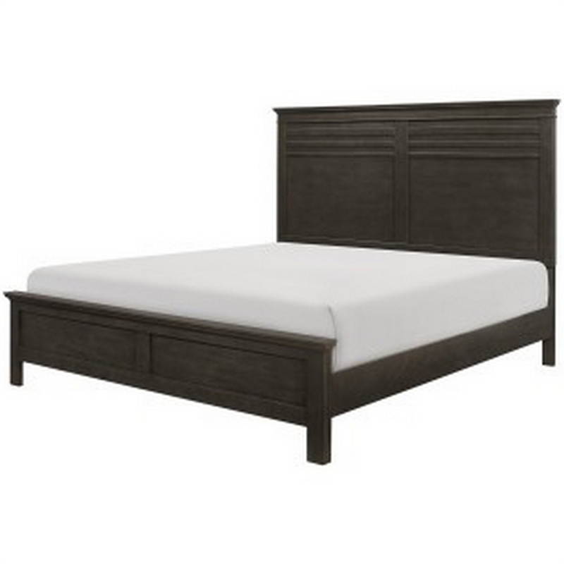 Candy Queen Bed- Farmhouse Embossed Accented Headboard- Charcoal Gray Wood