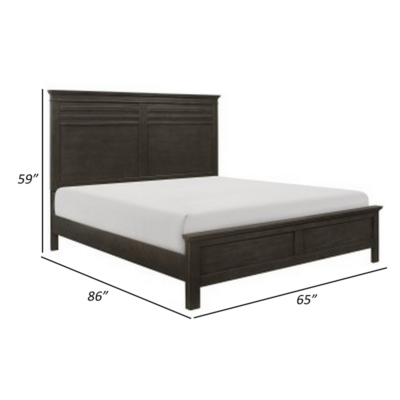 Candy Queen Bed- Farmhouse Embossed Accented Headboard- Charcoal Gray Wood