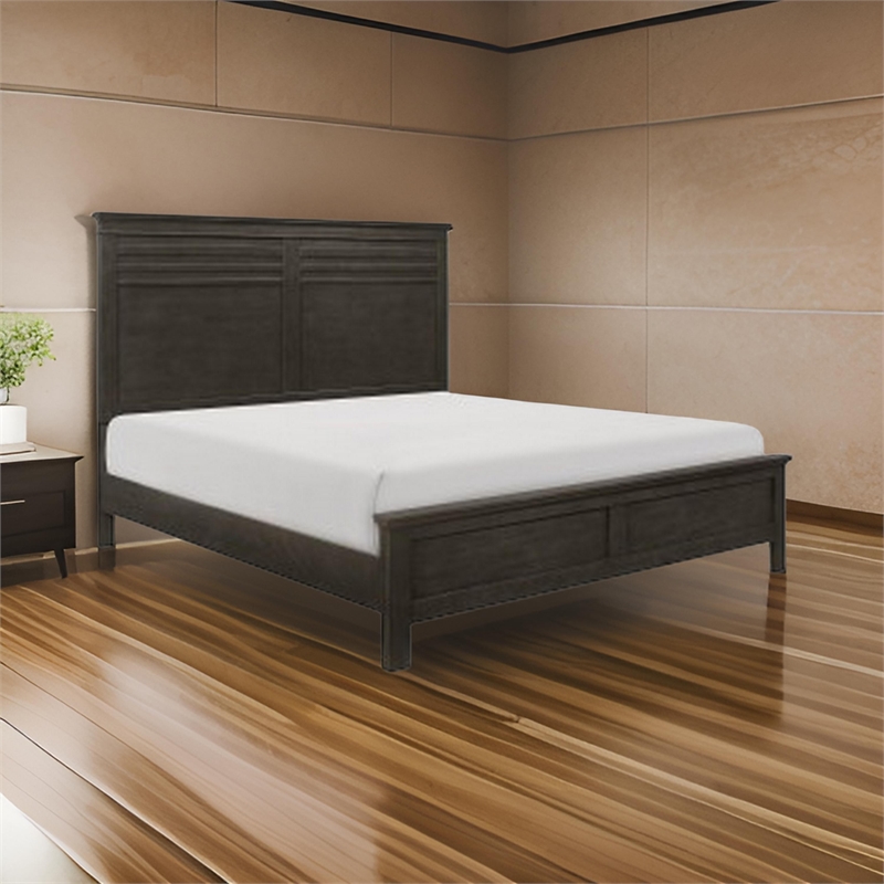 Candy Queen Bed- Farmhouse Embossed Accented Headboard- Charcoal Gray Wood
