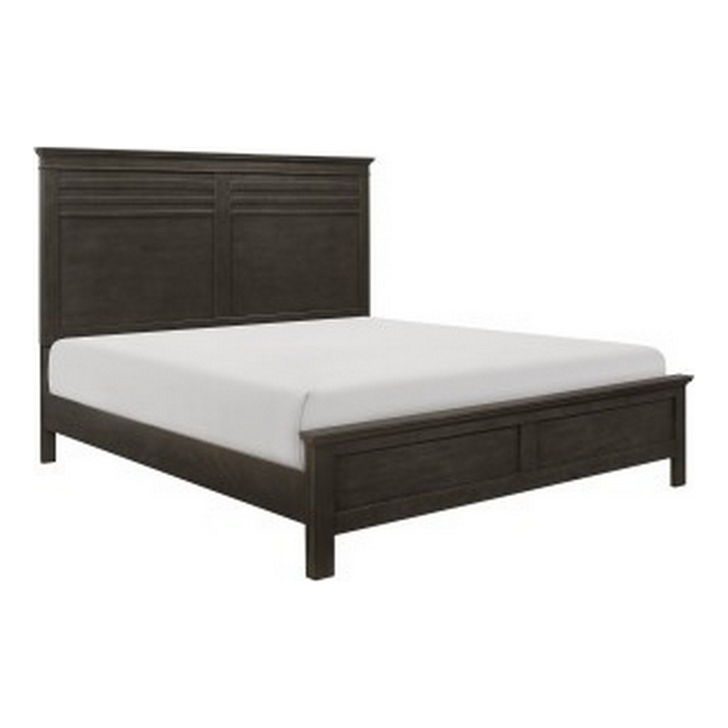 Candy Queen Bed- Farmhouse Embossed Accented Headboard- Charcoal Gray Wood