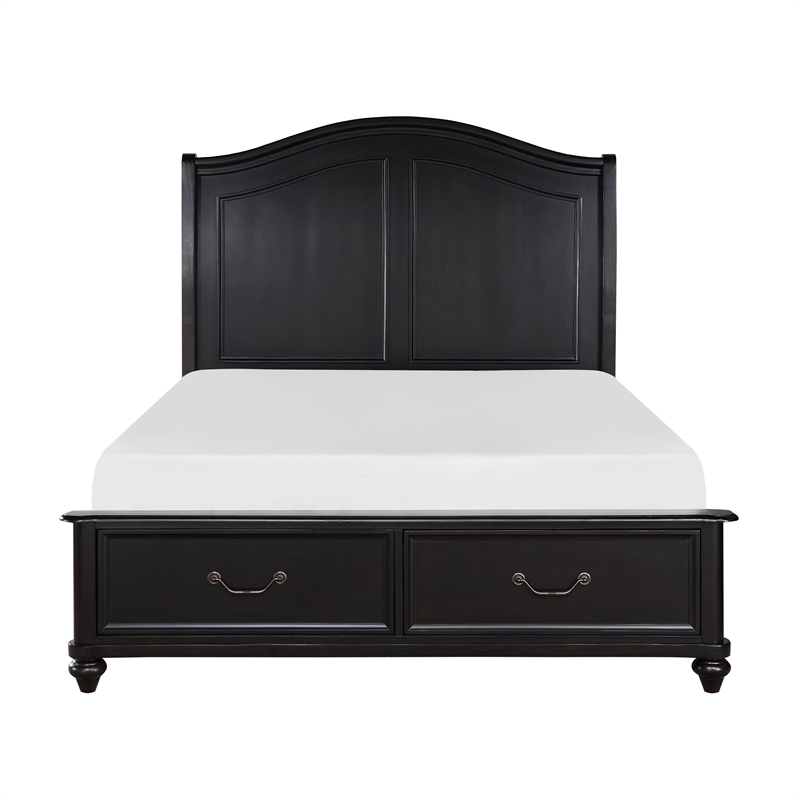 Vix Queen Size Platform Bed- Panel Arch Design- 2 Storage Drawers- Black