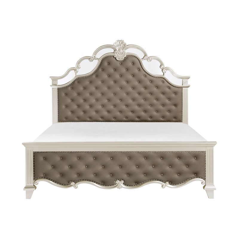 Xeni Queen Bed- Button Tufted Vegan Faux Leather Upholstery- Champagne