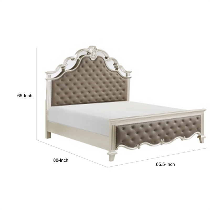 Xeni Queen Bed- Button Tufted Vegan Faux Leather Upholstery- Champagne