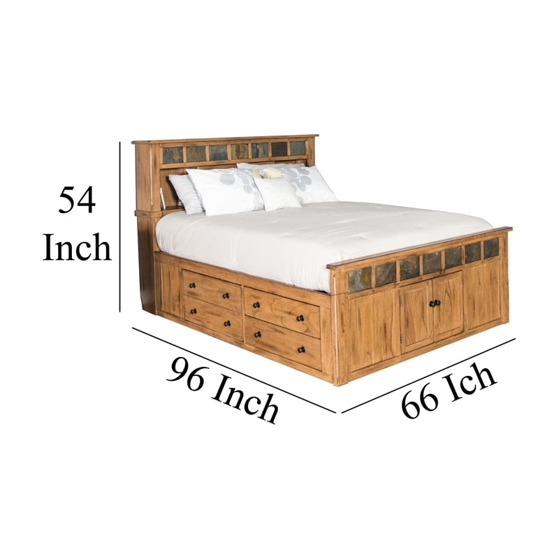 Marv Queen Size Bed- Storage Footboard Bookcase Headboard- Light Brown