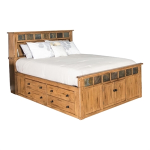 Marv Queen Size Bed- Storage Footboard Bookcase Headboard- Light Brown