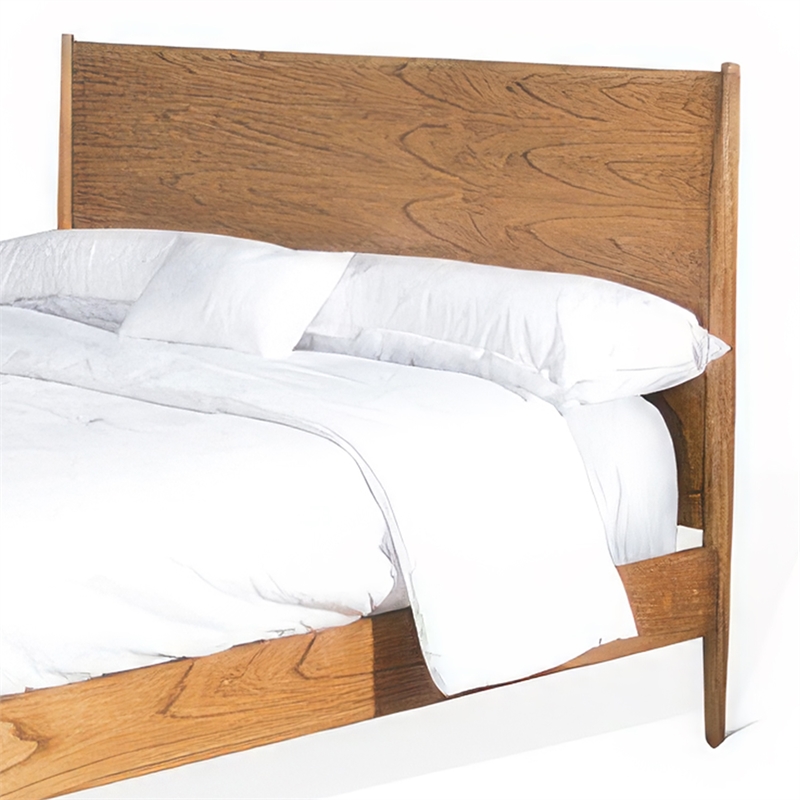 Amy King Size Platform Bed- Low Profile Frame- Panel Headboard- Brown