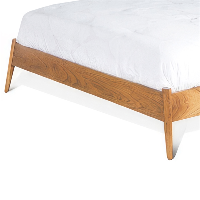 Amy King Size Platform Bed- Low Profile Frame- Panel Headboard- Brown