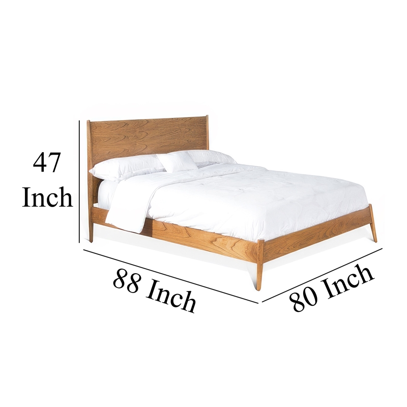 Amy King Size Platform Bed- Low Profile Frame- Panel Headboard- Brown