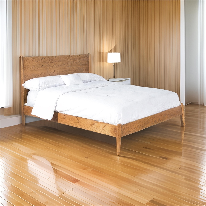 Amy King Size Platform Bed- Low Profile Frame- Panel Headboard- Brown