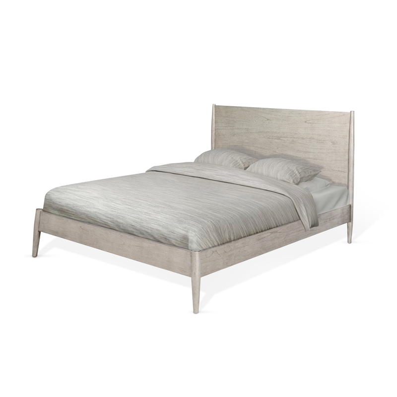 Amy Queen Size Platform Bed- Low Profile Frame- Panel Headboard- Brown