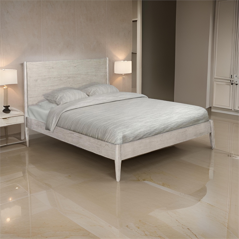 Amy Queen Size Platform Bed- Low Profile Frame- Panel Headboard- Brown