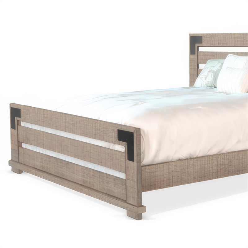 Desy King Size Platform Bed- Slatted Headboard- Farmhouse Light Brown