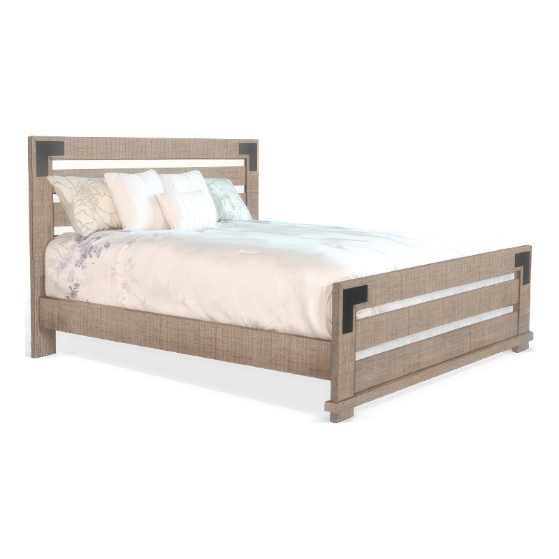 Desy King Size Platform Bed- Slatted Headboard- Farmhouse Light Brown