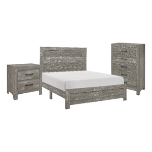 Eb Three Piece Full Size Bedroom Set- Farmhouse Style- Gray- Black