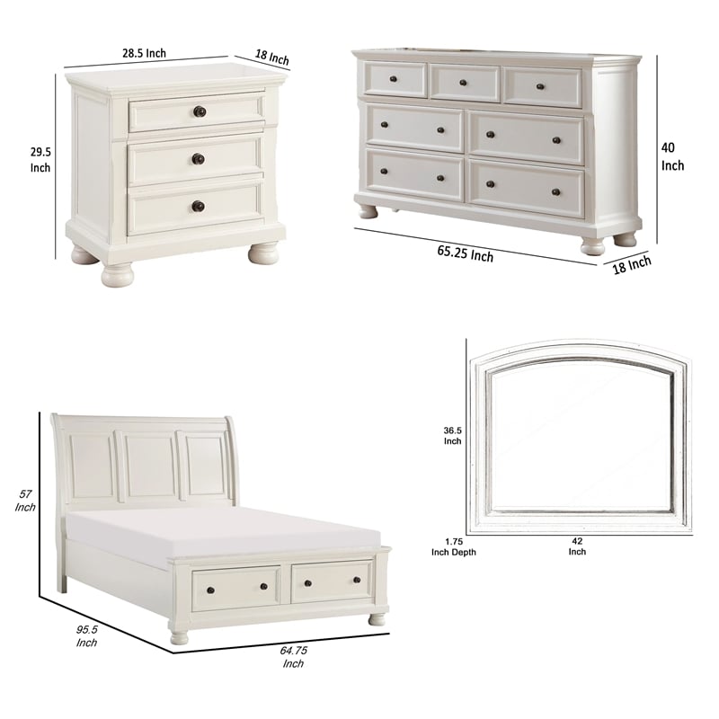 Ben Four Piece Queen Size Bedroom Set- Transitional Style- White- Bronze