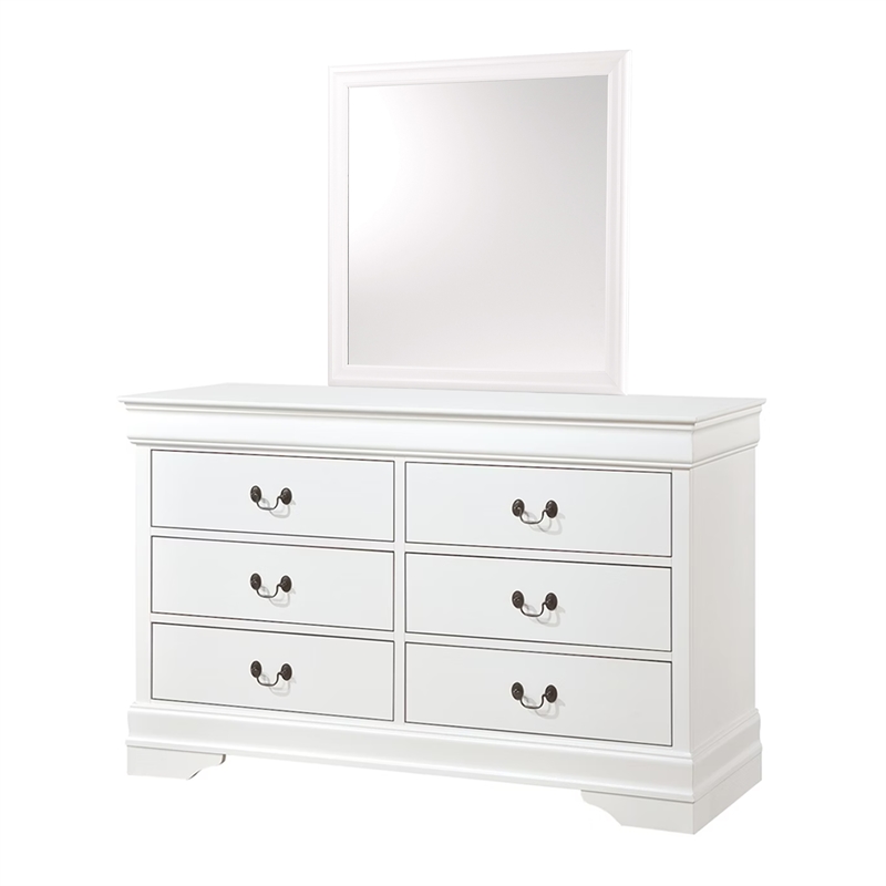 Fy Four Piece California King Size Bedroom Set- Brass Metal Handles- White Wood