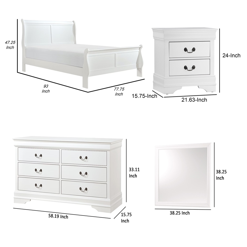 Fy Four Piece California King Size Bedroom Set- Brass Metal Handles- White Wood