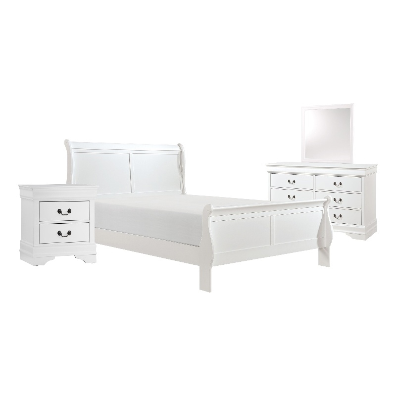Fy Four Piece California King Size Bedroom Set- Brass Metal Handles- White Wood