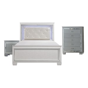 Alen 3 Pc Full Size Bedroom Set- Button Tufting- Mirror Trim- Black