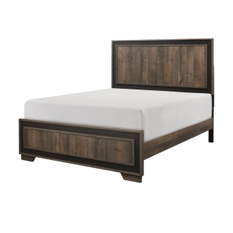 Shelli 4 Pc Queen Size Bedroom Set- Wood Planks- Mahogany Brown