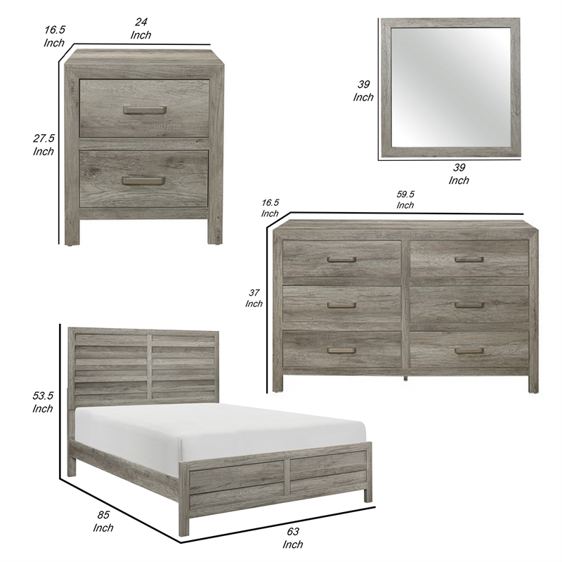 Kade 4 Pc Queen Size Bedroom Set- Slatted Panel Design- Weathered Gray Finish