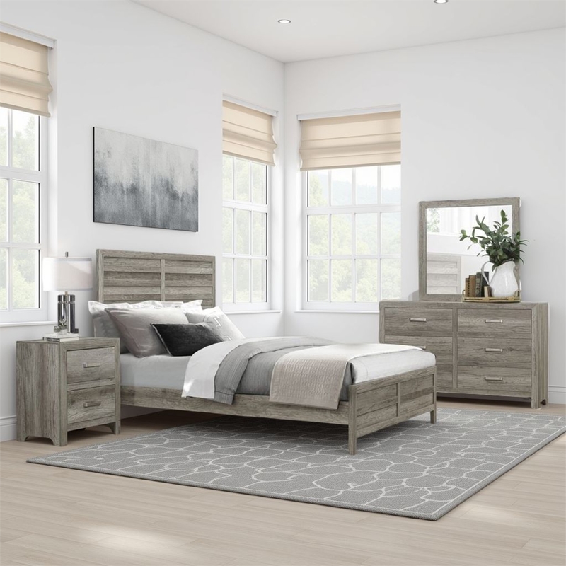 Kade 4 Pc Queen Size Bedroom Set- Slatted Panel Design- Weathered Gray Finish