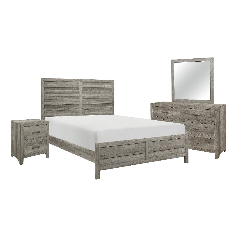 Kade 4 Pc Queen Size Bedroom Set- Slatted Panel Design- Weathered Gray Finish