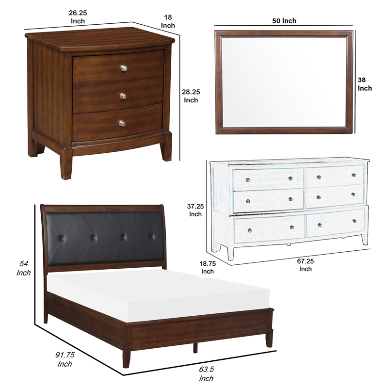 Beli 4 Pc Queen Size Bedroom Set- Button Tufted Headboard- Dark Cherry Finish