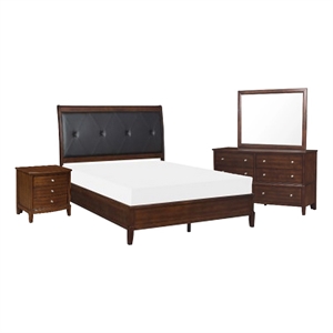 Beli 4 Pc Queen Size Bedroom Set- Button Tufted Headboard- Dark Cherry Finish