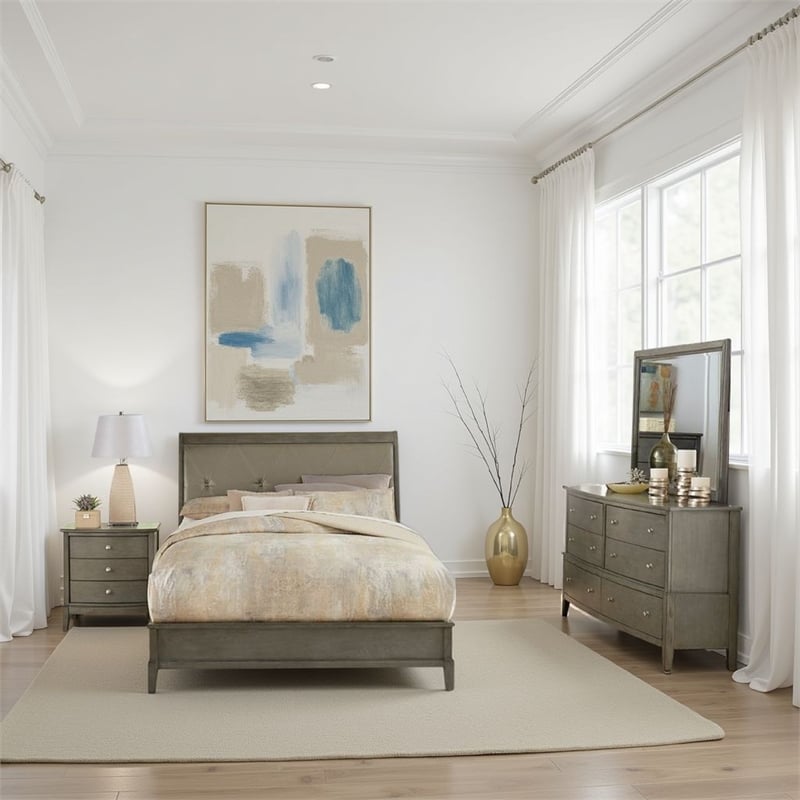 Beli 4 Pc Queen Size Bedroom Set- Button Tufted Headboard- Gray