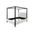 Gena King Canopy Bed- Channel Tufted White Boucle Upholstery- Black