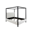 Gena King Canopy Bed- Channel Tufted White Boucle Upholstery- Black