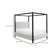 Gena King Canopy Bed- Channel Tufted White Boucle Upholstery- Black