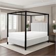 Gena King Canopy Bed- Channel Tufted White Boucle Upholstery- Black