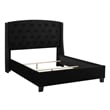 Elle Queen Size Bed- Tufted Wingback Headboard Black Velvet Upholstery